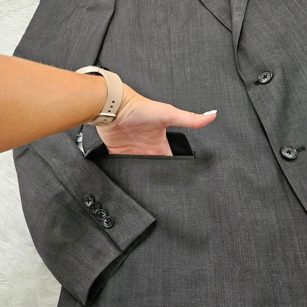 John‎ Varvatos USA Men's Dark Gray 100% Wool Double Button Blazer Jacket Sz 46R